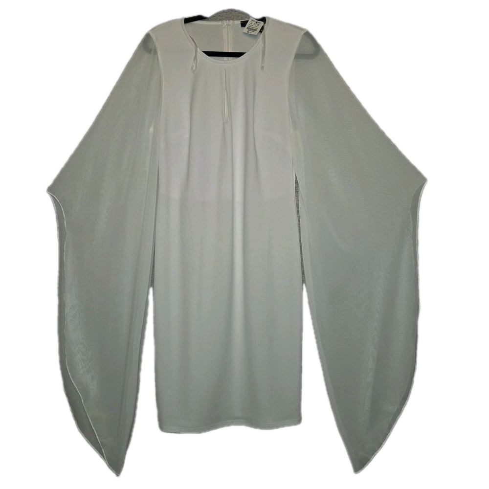 Ashley Stewart White Shift Dress Women's 12 Sheer Cape Sleeves Bridal Chic NWT
